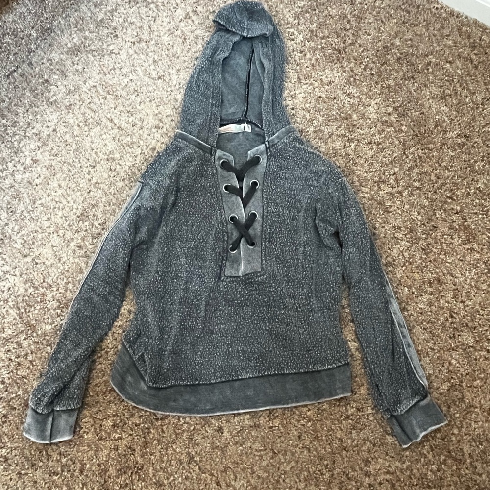 ⭐️EUC - Vintage Havana - Gray Laced Hoodie Sweatshirt - Girls L (14)